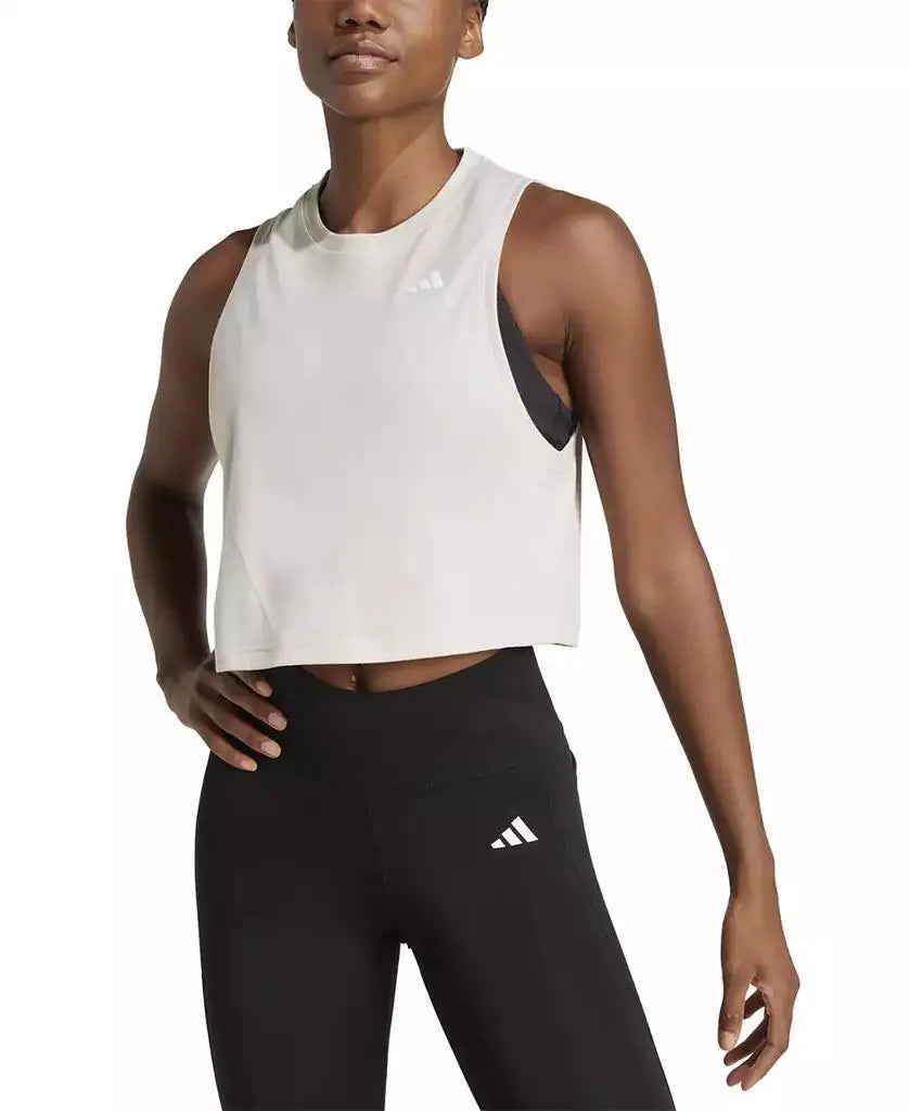 Adidas Women's Sleeveless Tank Top Round Neck for Fitness Gym Running Workout in Black/White