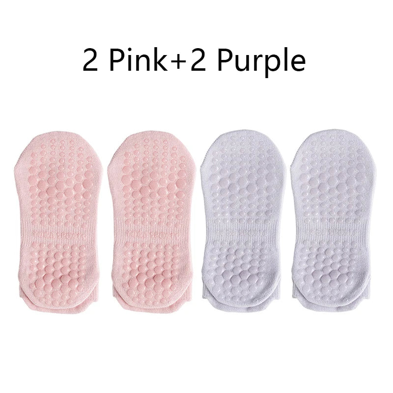 4 Pairs Grip Socks for Women Non Slip Yoga Socks Pilates Breathable Mesh Short Socks Cotton Low Cut Gym Fitness Dance Sport Sock