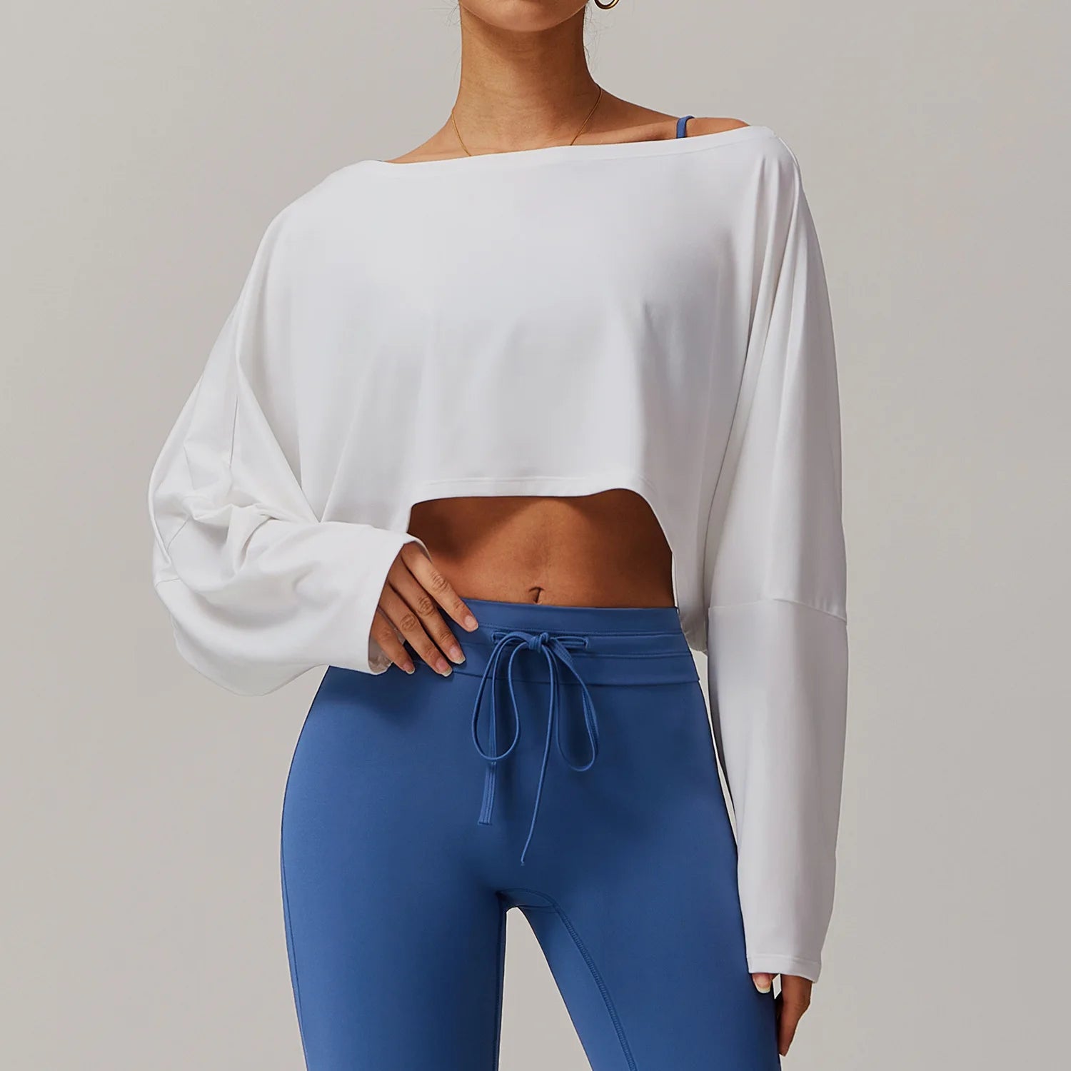 New Fitness Sports Long Sleeve Loose Top Women's One Shoulder Bat Sleeve Outerwear Casual Versatile Long Sleeve Yoga Hoodie