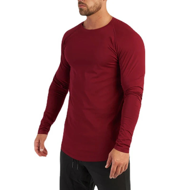 Autumn Fashion Cotton Long Sleeve T-shirt Mens Gym T Shirts Male Bodybuilding Tee Shirts Casual Tops for Men Sportswear