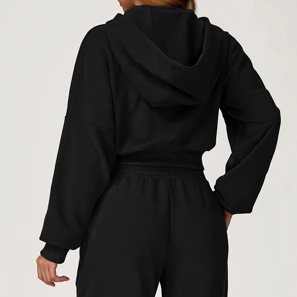 Long Sleeved Hooded Sweatshirt Winter Casual Loose Jacket Women's Long Sleeved Outdoor Running and Fitness Sportswear
