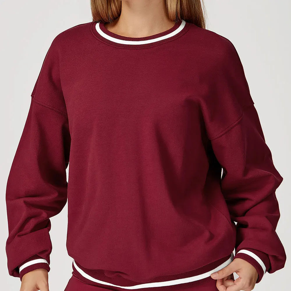 JUREN New Color Blocking Hoodie for Women Long Sleeved Loose Round Neck Top Fashionable Hoodie Outdoor Casual Running Sports Top