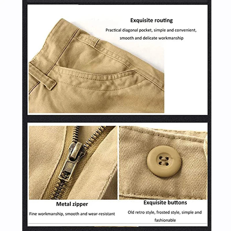 8 POCKETS 100% Cotton Men's Solid Color Cargo Pants, Breathable ComfyOutdoor Pants With Multi Pockets For Hiking Trekking Travel