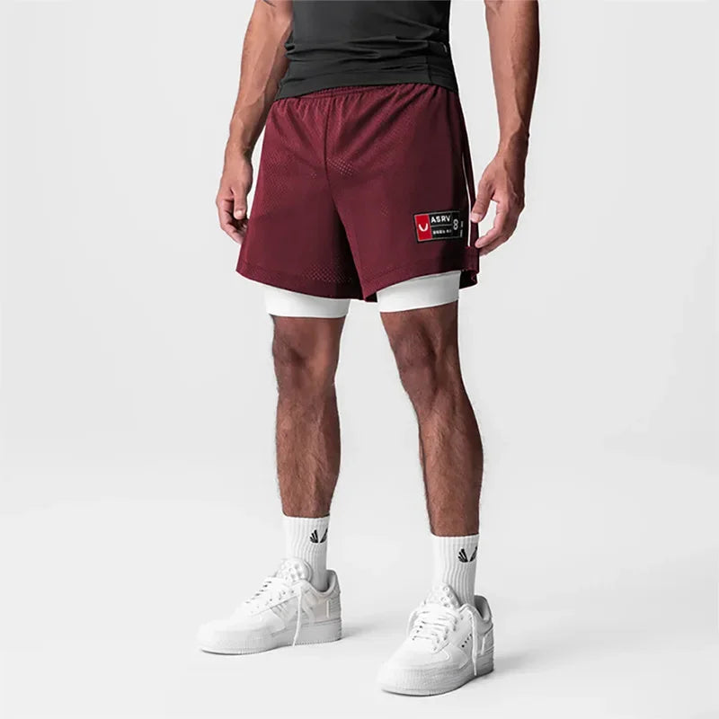 Men's Basketball Shorts Quick Dry Running Gym Shorts 2-in-1 Double-decker Mesh Sports Jogger Fitness Sweatpants Casual Summer