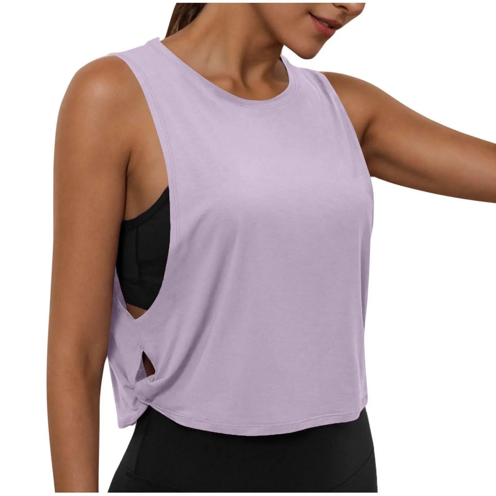 Ladies' Fashion Round Neck Yoga Wear Sleeveless Athletic Vest Casual Top Pure Color Loose Comfy Lightweight Short Top