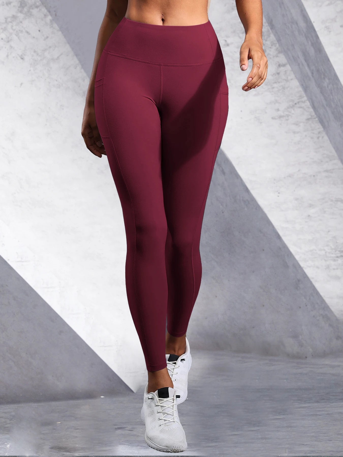 Women's Side Pockets High Waist Leggings Stretch Yoga Pants Tights Push Up Fitness Running Sportswear Solid Color P
