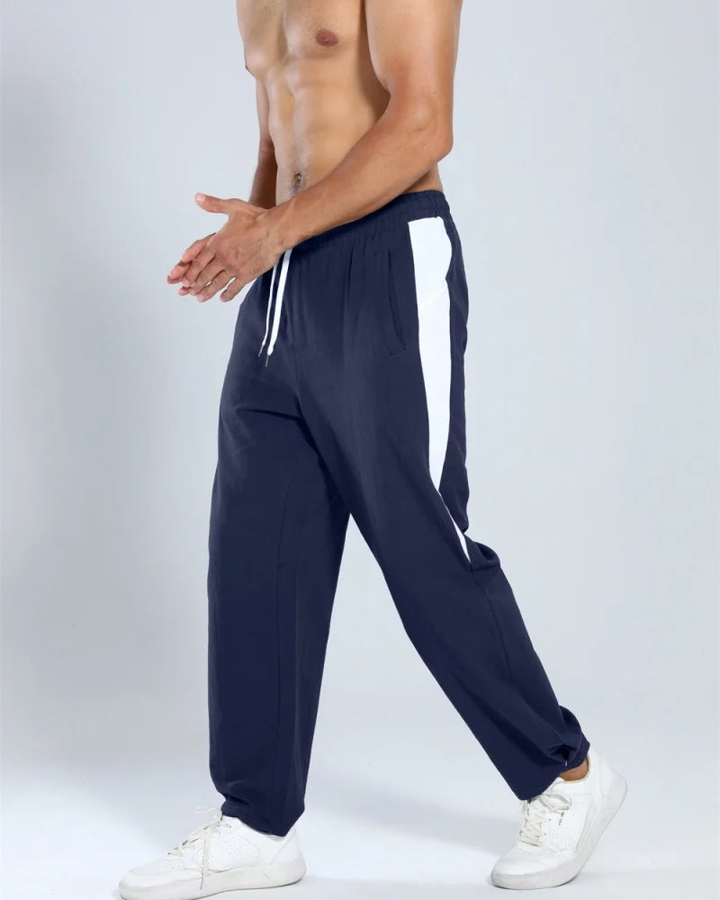 Autumn New Track Pants Men's Loose Running Casual Pants Wide Leg Trendy Sports Splicing Breathable Pants American Sports Pants