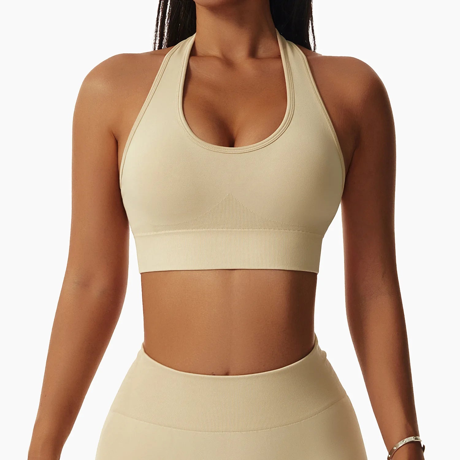 Sexy Halter Yoga Bra Gym Workout Push Up Running Sports Underwear Gathering Sports Vest Beautiful Back Fitness Top