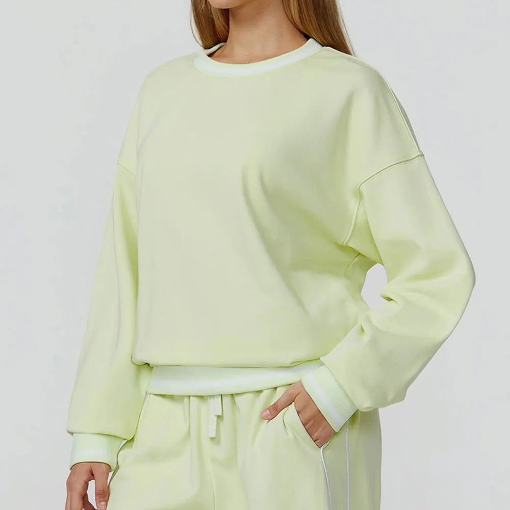 JUREN New Color Blocking Hoodie for Women Long Sleeved Loose Round Neck Top Fashionable Hoodie Outdoor Casual Running Sports Top