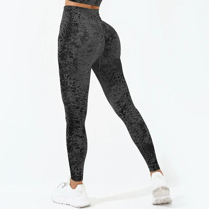 Women High Waist Tight Leggings Leopard Pattern Peach Hip Fitness Pants Outwear Sports Push Up Yoga Leggings