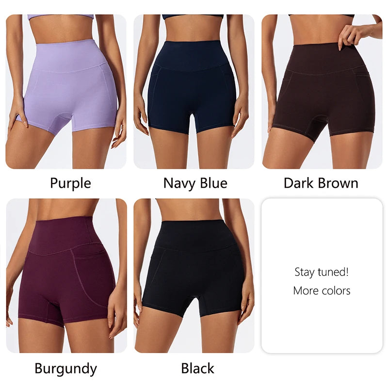 Ctenkevet Women's Pocket Athletic Shorts Running Tight Pants Gym Workout Yoga Trunks Female High Waist Buttock Lift Legging
