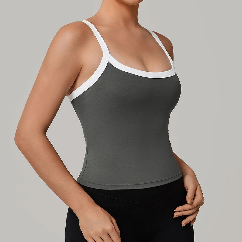 Ctenkevet Women's U-Neck Sleeveless Double Strap Push up Yoga Vest Female Slimming Quick-Dry Sports Tank Top for Gym Fitness
