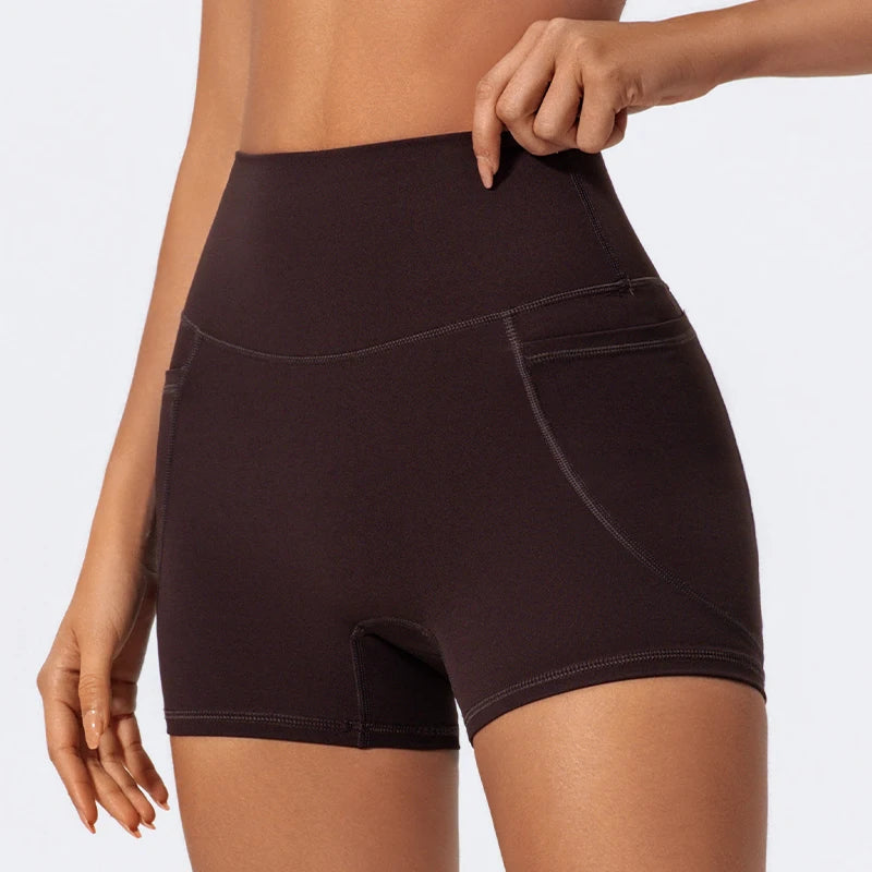 Ctenkevet Women's Pocket Athletic Shorts Running Tight Pants Gym Workout Yoga Trunks Female High Waist Buttock Lift Legging