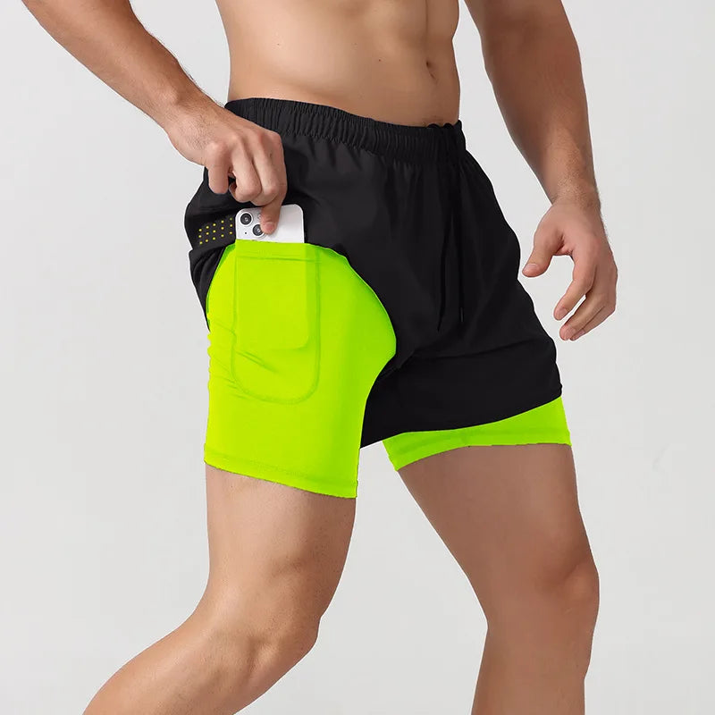 Men's Running Shorts 2 In 1 Fitness Black Double Layer Shorts Workout Training Gym Running Sport Short Pants Summer Shorts Men