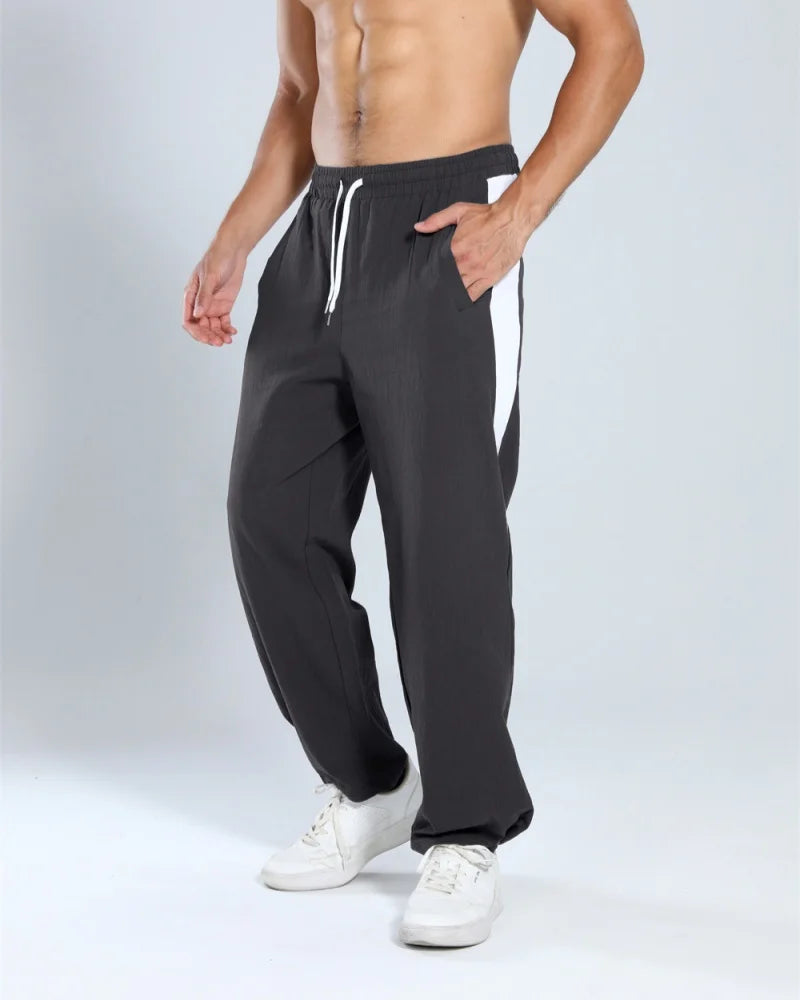 Autumn New Track Pants Men's Loose Running Casual Pants Wide Leg Trendy Sports Splicing Breathable Pants American Sports Pants
