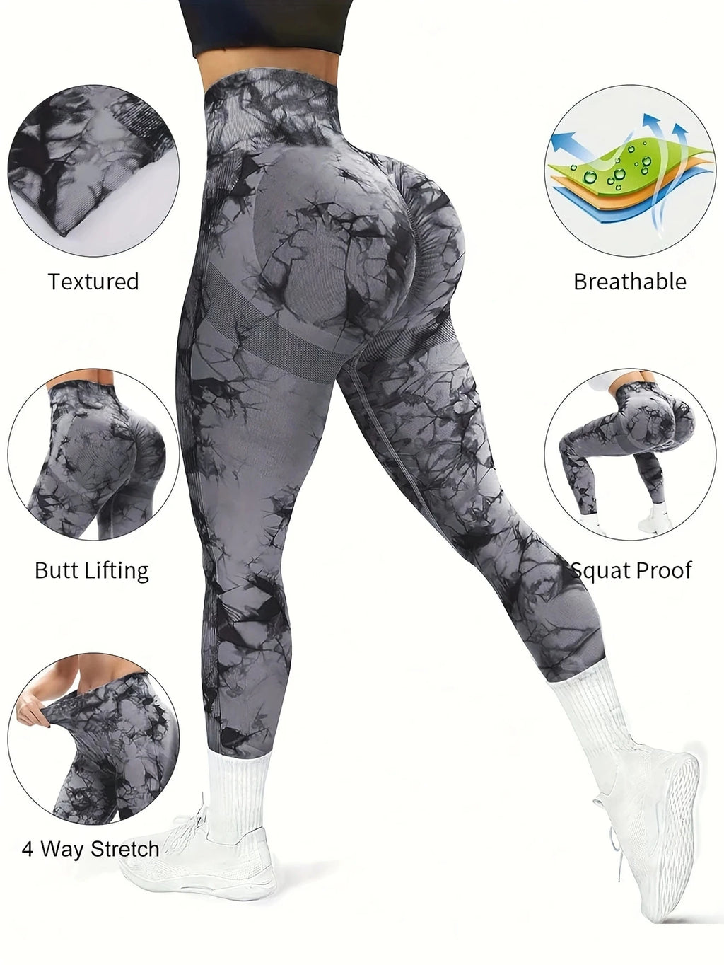 Designer yoga trousers tie-dyeing craftsmanship wide waist slim fit seamless peach hip sports trousers