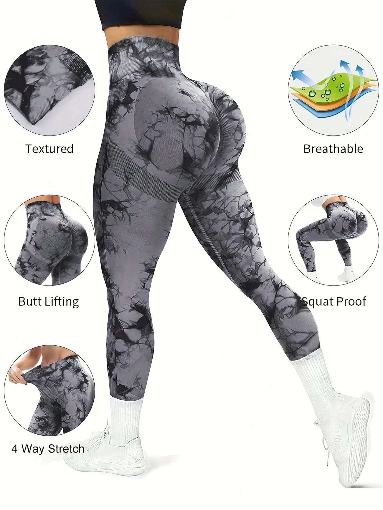 Designer yoga trousers tie-dyeing craftsmanship wide waist slim fit seamless peach hip sports trousers