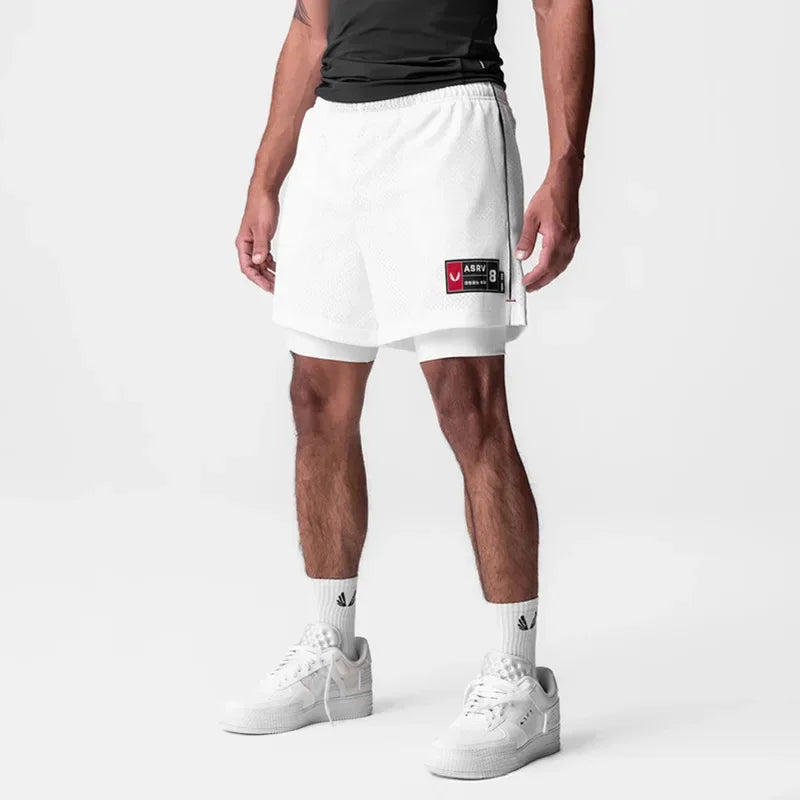 Men's Basketball Shorts Quick Dry Running Gym Shorts 2-in-1 Double-decker Mesh Sports Jogger Fitness Sweatpants Casual Summer