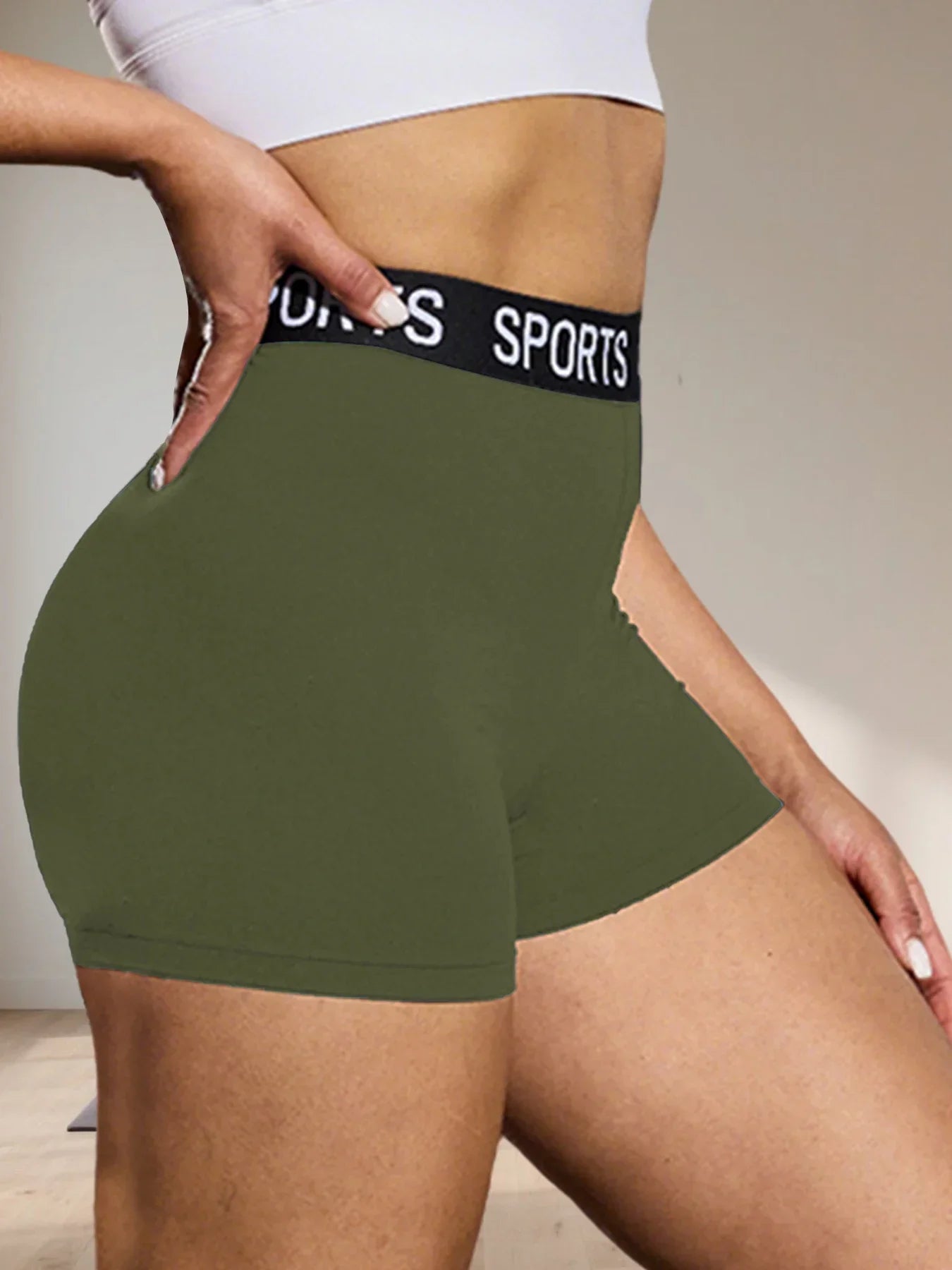 Super Soft Letter Waist Biker Shorts For Women No See Through Workout Running Yoga Athletic Push Up Gym Fitness  Shorts