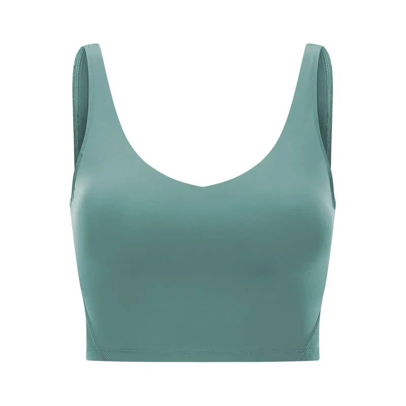 SHINBENE Women's V-neck Slimming Fitness Long-sleeve Padded Short-sleeve Sports Bra Yoga Bra Classic Athletic Tank Top
