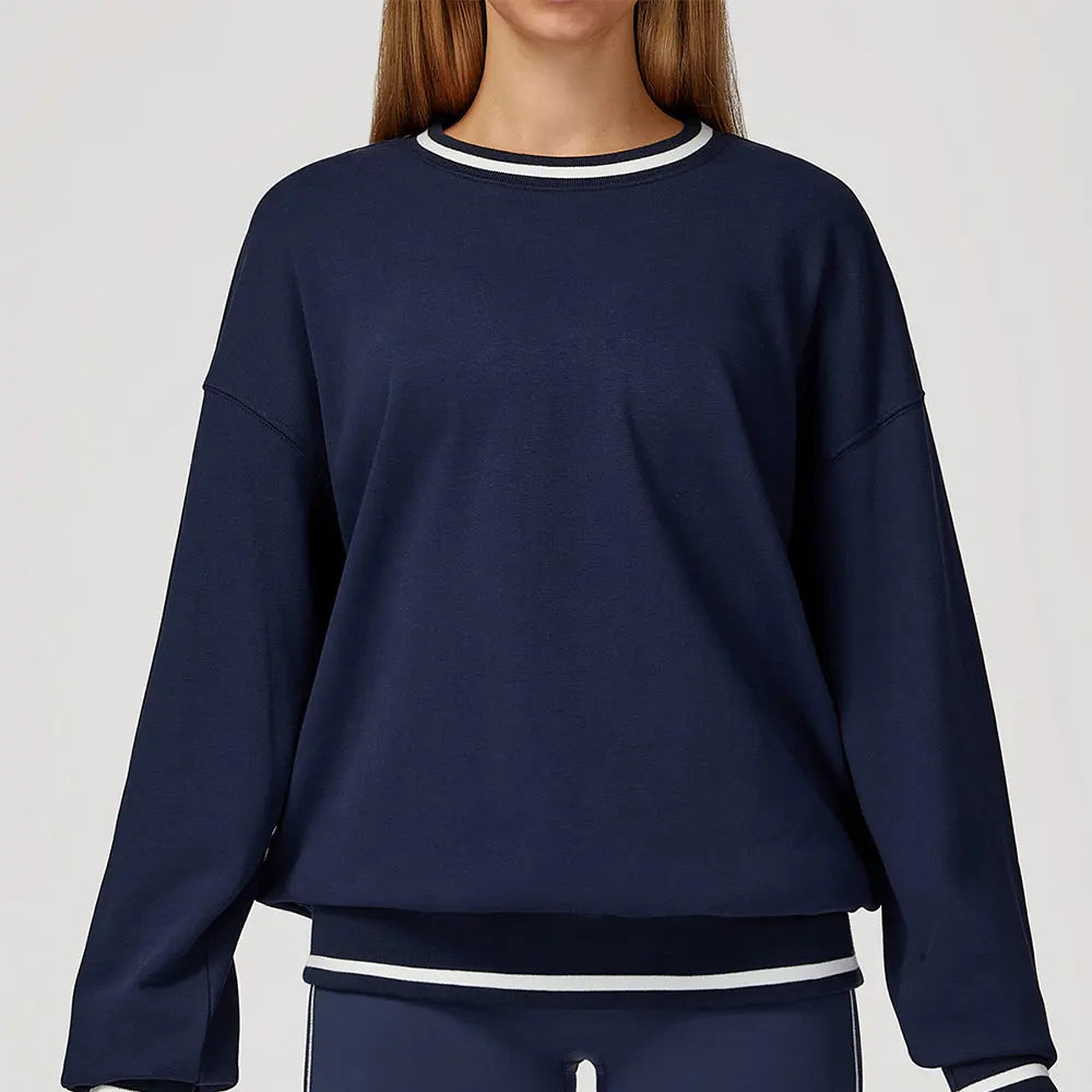 JUREN New Color Blocking Hoodie for Women Long Sleeved Loose Round Neck Top Fashionable Hoodie Outdoor Casual Running Sports Top