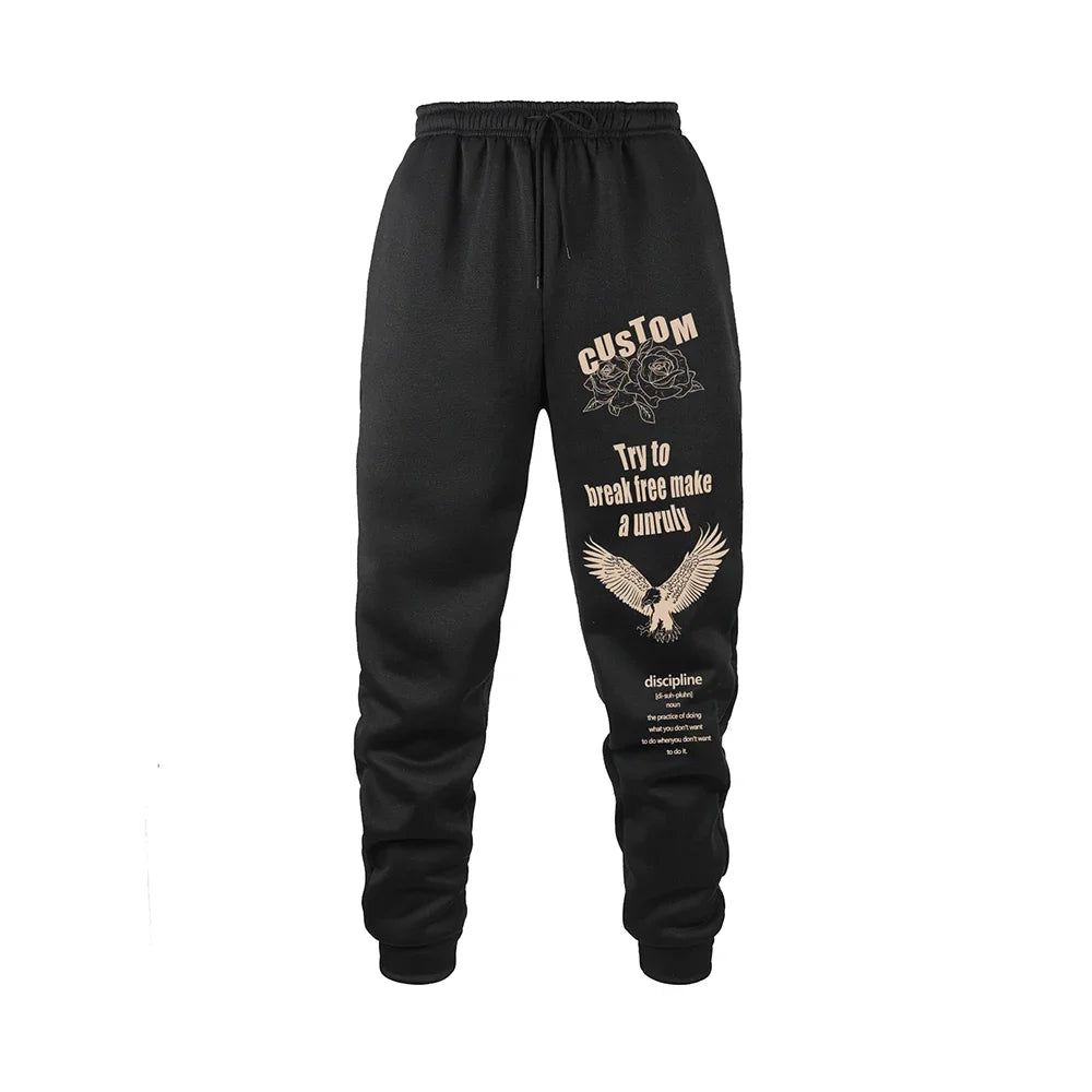 Men's sports pants Spring and autumn new jogger gym sports fitness printed casual pants waist strap training pants high quality