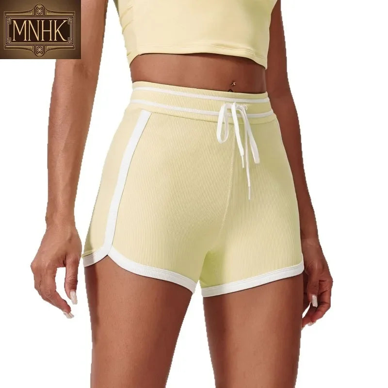 Contrast Color Nude High Waist and Thin Yoga Shorts Peach Tight Hip Lift Shorts Women's Wear Sports Fitness Pants