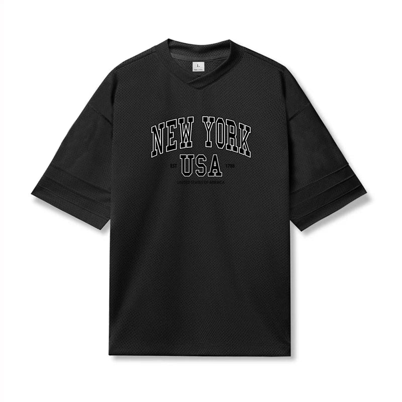 Oversized Mens Sport Half Sleeves T-Shirt Mesh Loose Quick Dry Breathable Running Shirt Gym Fitness Bodybuilding Muscle Tee Tops