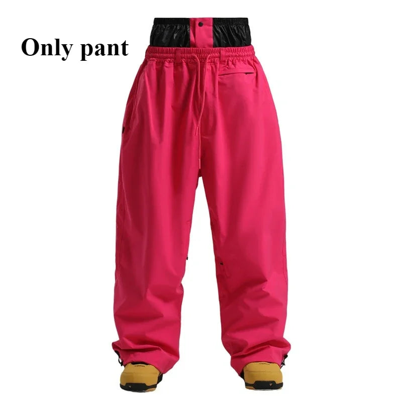 New Winter Solid Color Men's Outdoor Leisure Sports Warm Breathable Snow Pants Women's Loose Windproof Waterproof Ski Pants