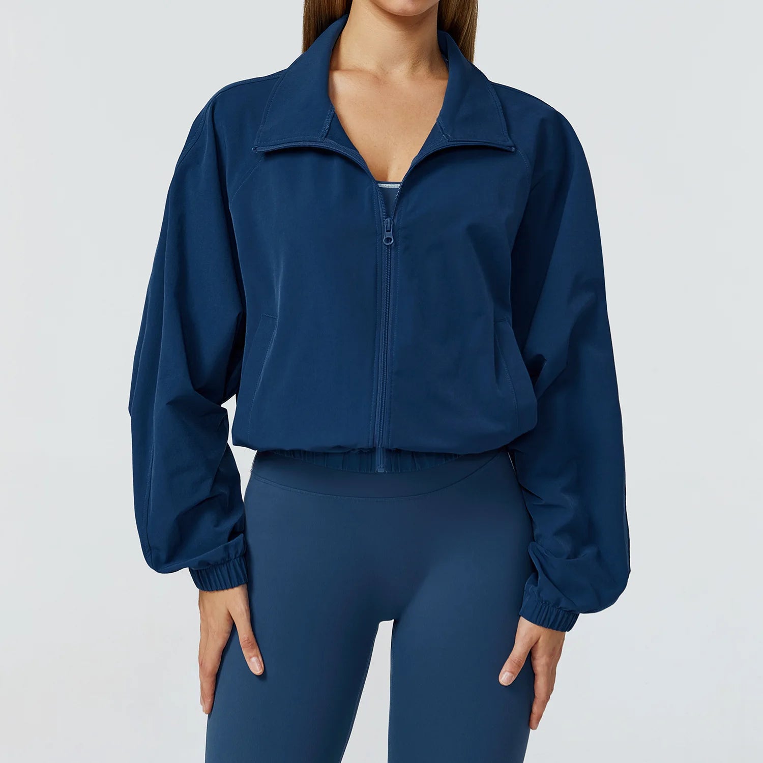 Women Sport Jacket Long Sleeve Shirt Gym Sportswear Quick Drying Stand Up Collar Zipper Top Windproof Outdoor Running Yoga Jacke