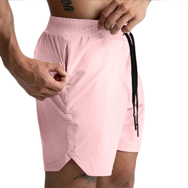 2024 Men's Single-Layer Woven Quick-Drying Solid-Color Shorts for Running, Fitness, and Casual Wear (American Fifth Pant Style)
