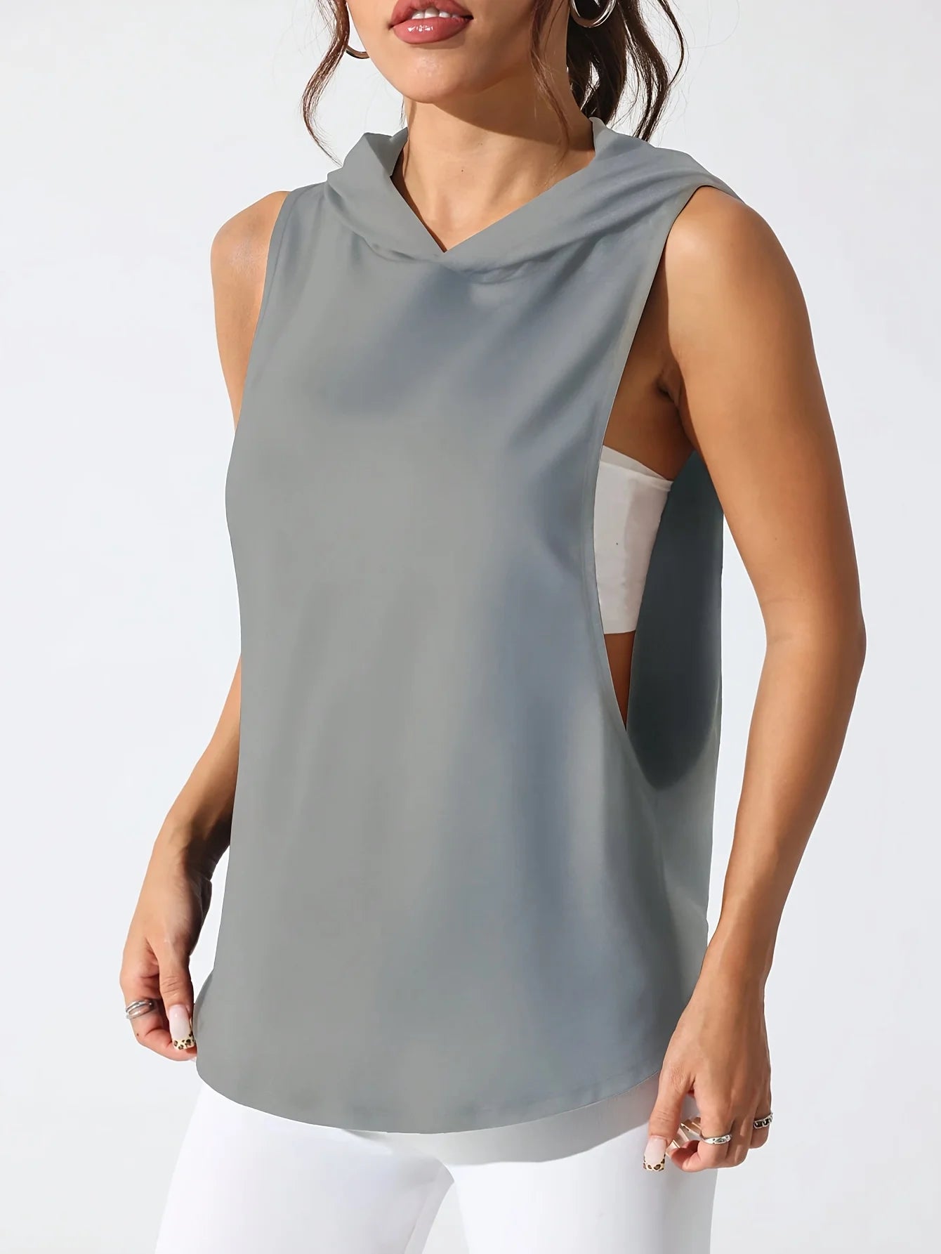 Women's Quick-Dry Breathable Sport Vest - Slimming Fit Hooded Design with "Never Give Up" Back Print Collar Summer Gym