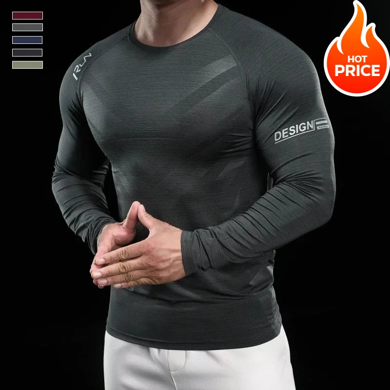 Men Running T-shirt Jogging Tracksuit Athletic Shirt Compression Long Sleeves Sport Tees Gym Fitnes Muscle Fit Y2K Streetwear
