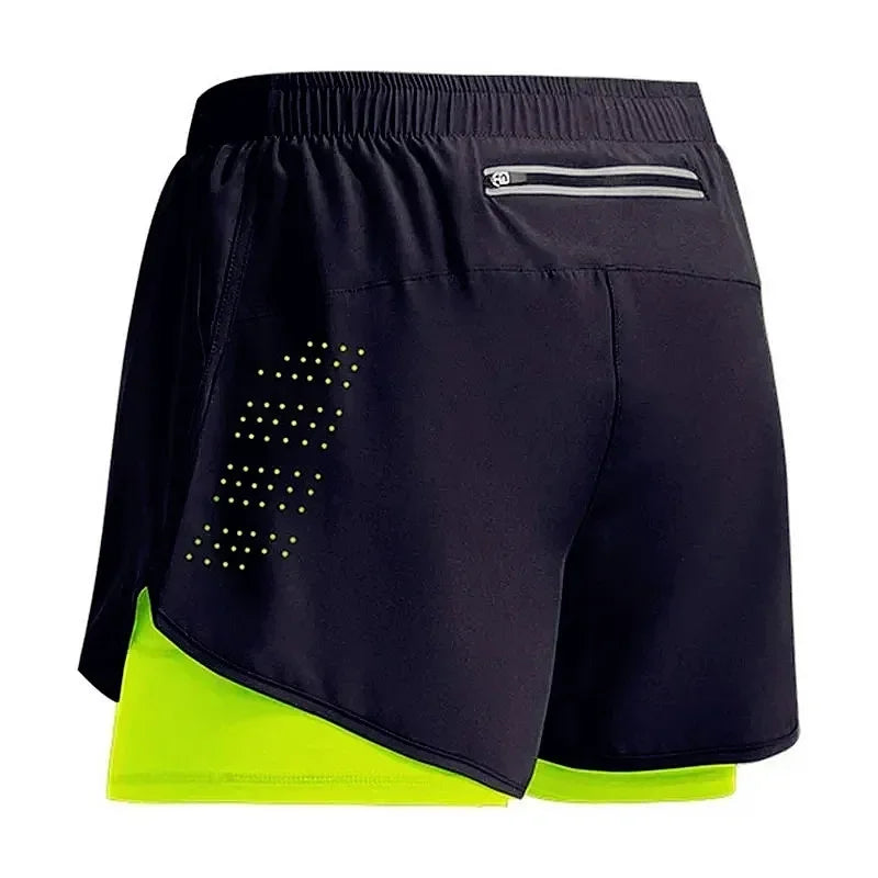 Men's Running Shorts 2 In 1 Fitness Black Double Layer Shorts Workout Training Gym Running Sport Short Pants Summer Shorts Men
