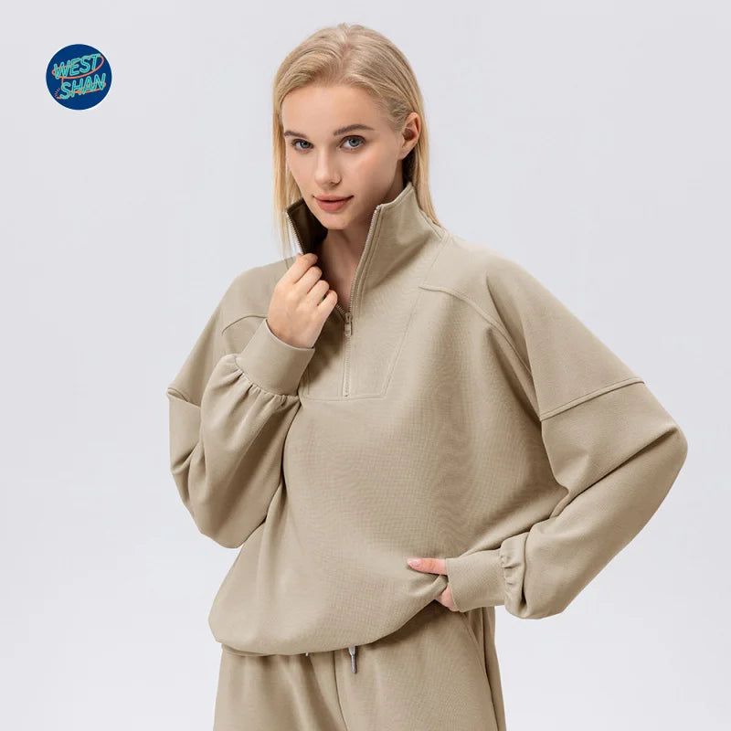 WESTSHAN Top Quality Autumn Winter Sports Sweatshirt Women Half-Zip Fitness Long Sleeve Casual Outdoor Running Hoodie Jacket