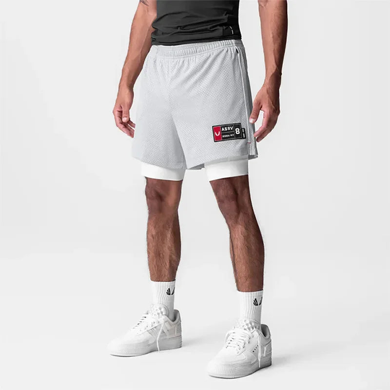 Men's Basketball Shorts Quick Dry Running Gym Shorts 2-in-1 Double-decker Mesh Sports Jogger Fitness Sweatpants Casual Summer
