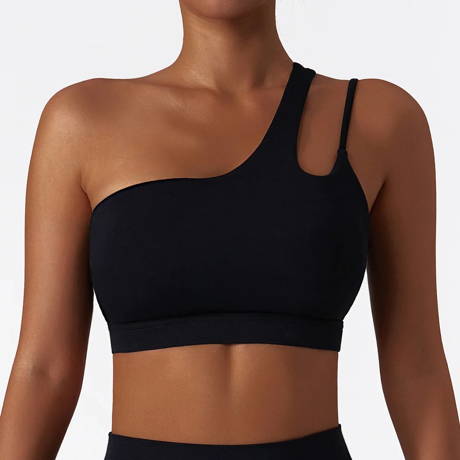 One Shoulder Shock-absorbing Sports Bra Women Blue Fitness Beautiful Back Gym Yoga Cut Out Cross Tight Workout Running Tank Top