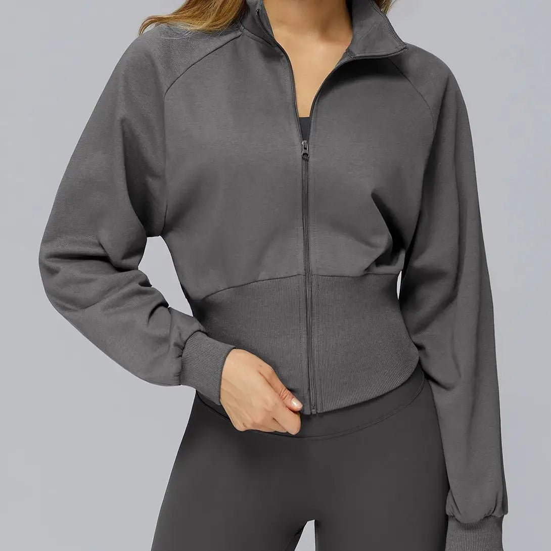 Ningyu New Woman Autumn Winter Stand up Windproof Zipper Warm Versatile Loose Woman Outdoor Running Fitness Workout Sports Coat