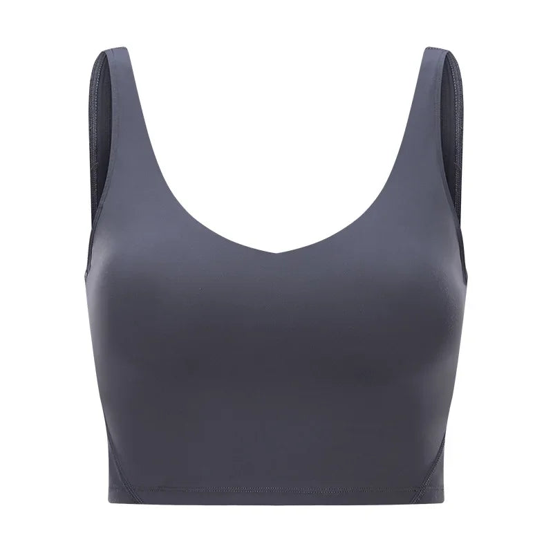 SHINBENE Women's V-neck Slimming Fitness Long-sleeve Padded Short-sleeve Sports Bra Yoga Bra Classic Athletic Tank Top