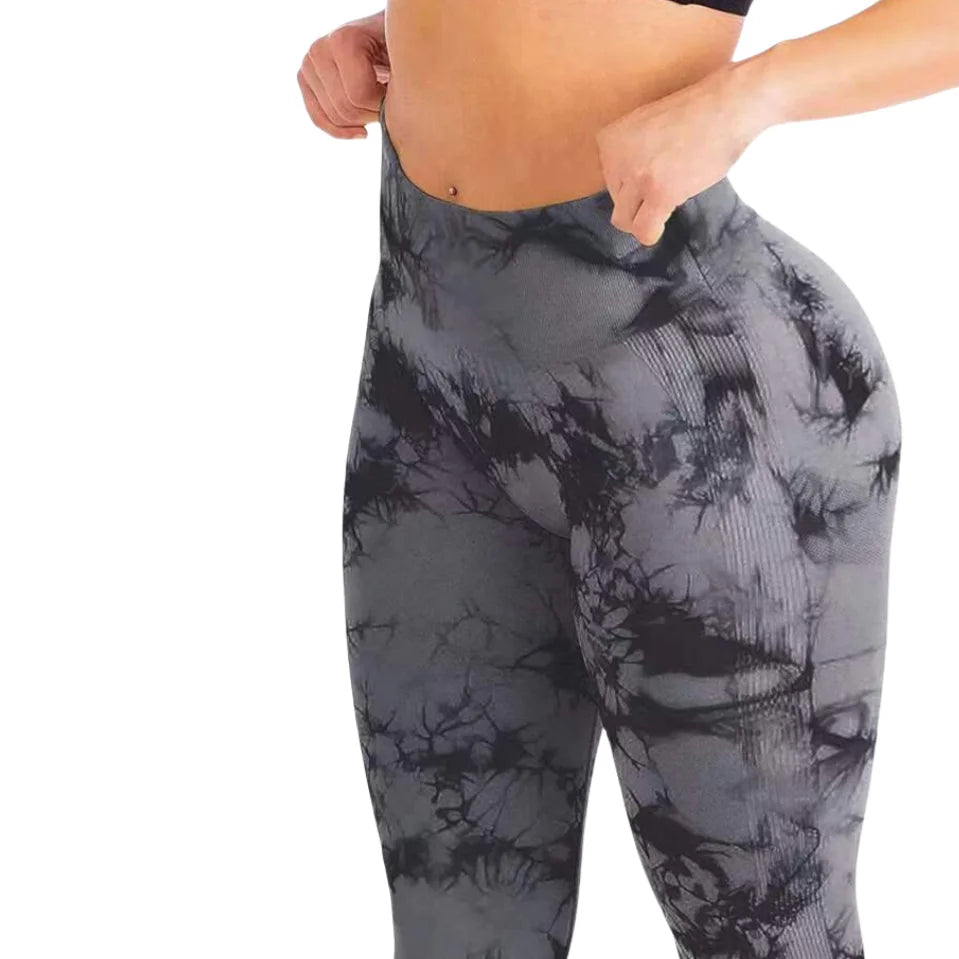 Designer yoga trousers tie-dyeing craftsmanship wide waist slim fit seamless peach hip sports trousers