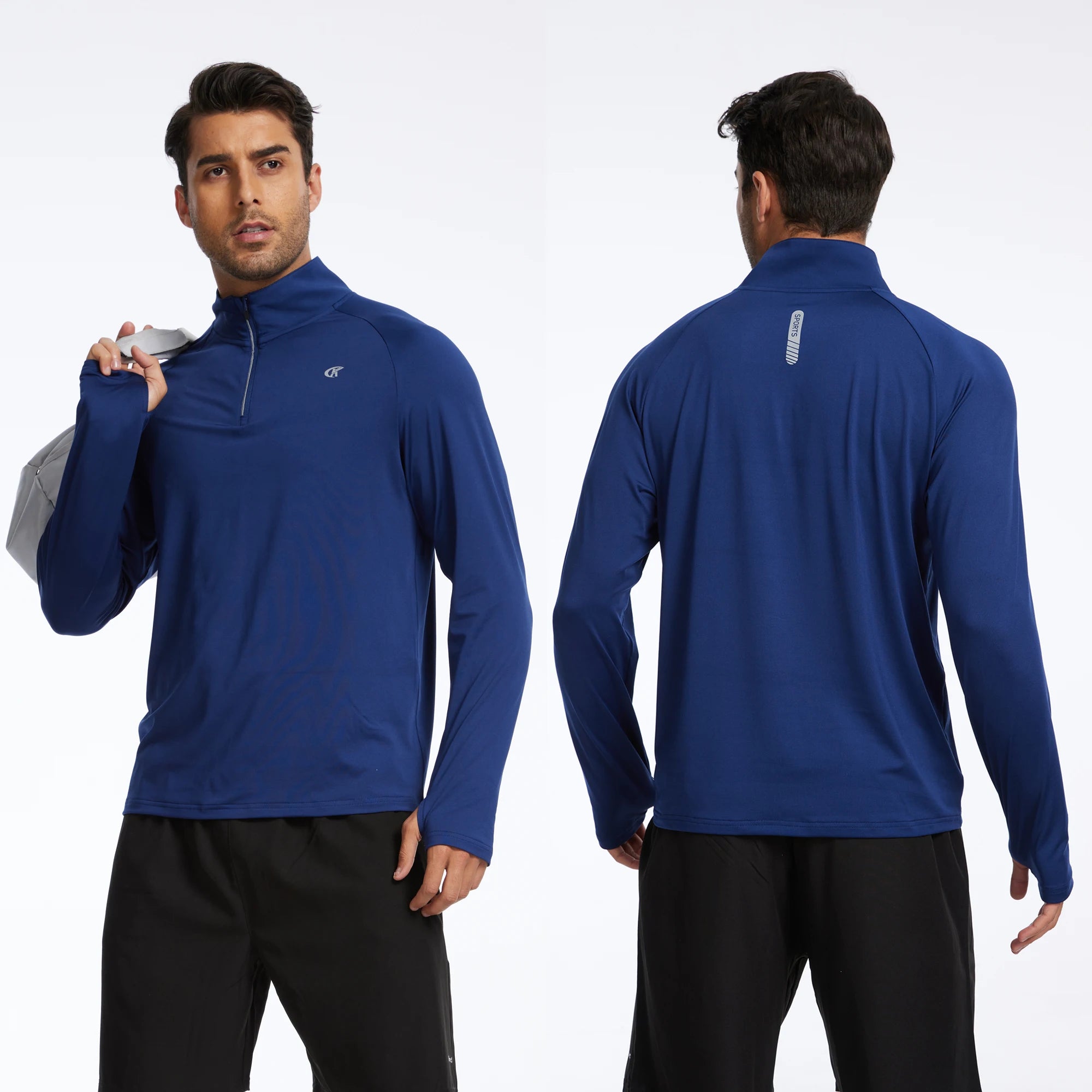 Men Long Sleeve Shirt UPF 50+ Rash Guard Swim Shirt Athletic Fishing Hiking Workout Cooling Tee Quick Dry Shirts with Zip
