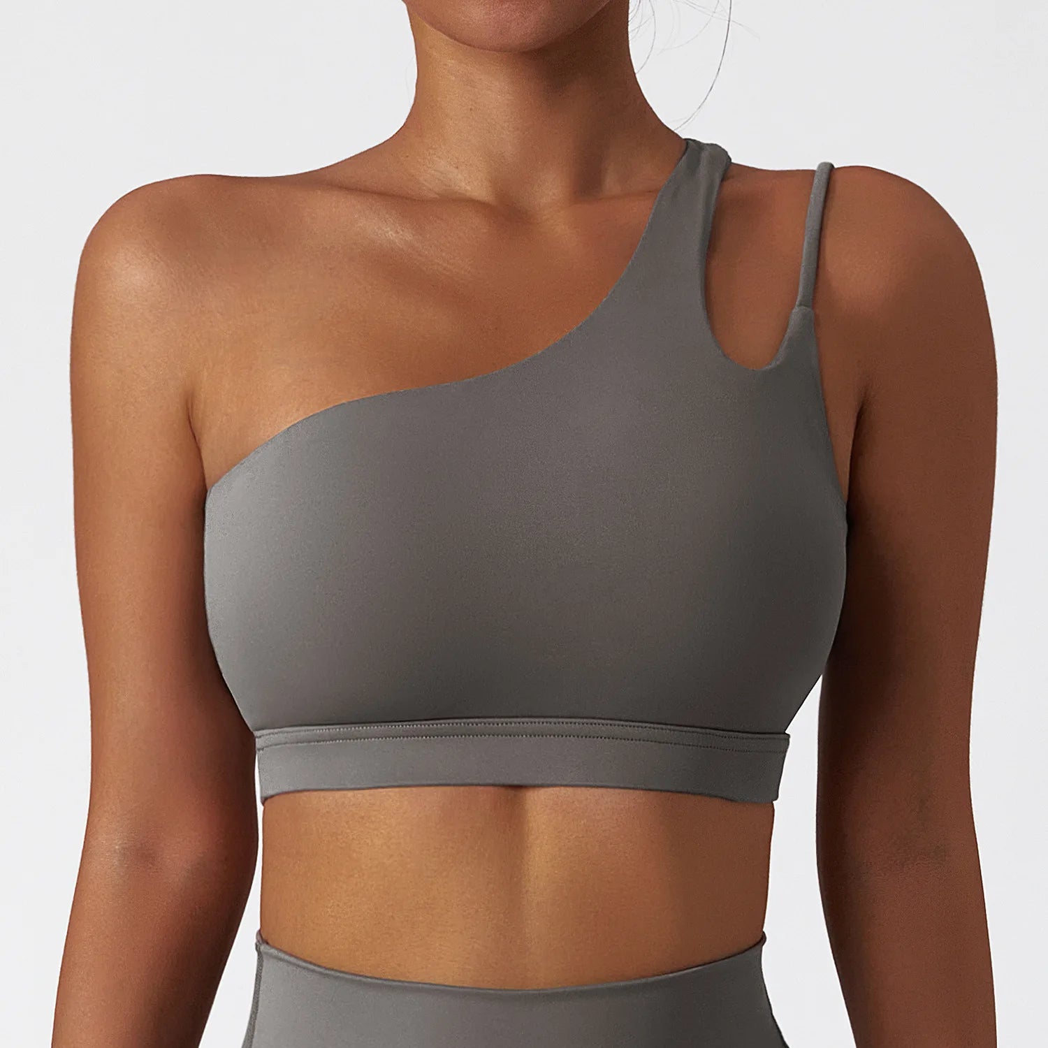 One Shoulder Shock-absorbing Sports Bra Women Blue Fitness Beautiful Back Gym Yoga Cut Out Cross Tight Workout Running Tank Top