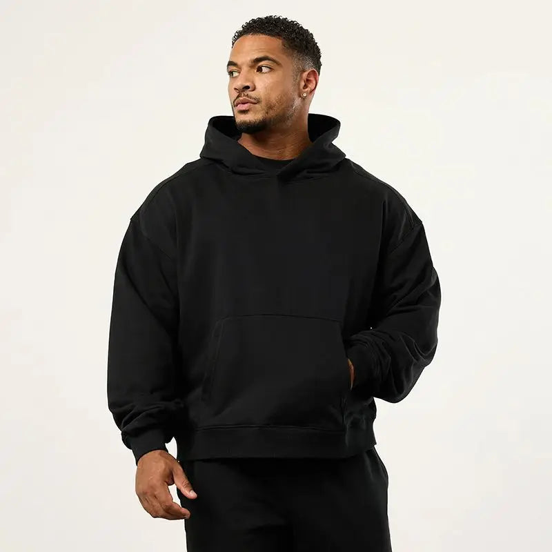 2025 Autumn and Winter New Men's Fitness Running Casual Hooded Jumper Sports Solid Color Sweater Loose Top