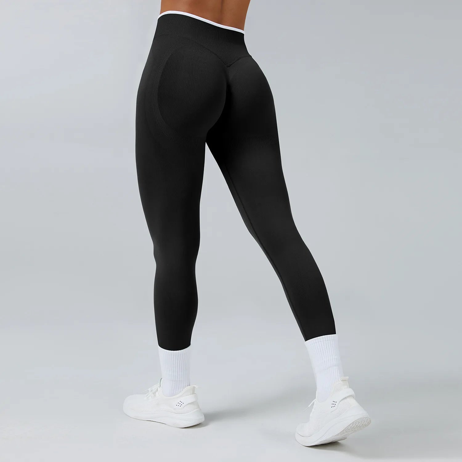 Women Seamless Ribbed Band High Waist Butt Lifting Sports Pants Leggings Compression Fitness Running Gym Workout Wear Suit