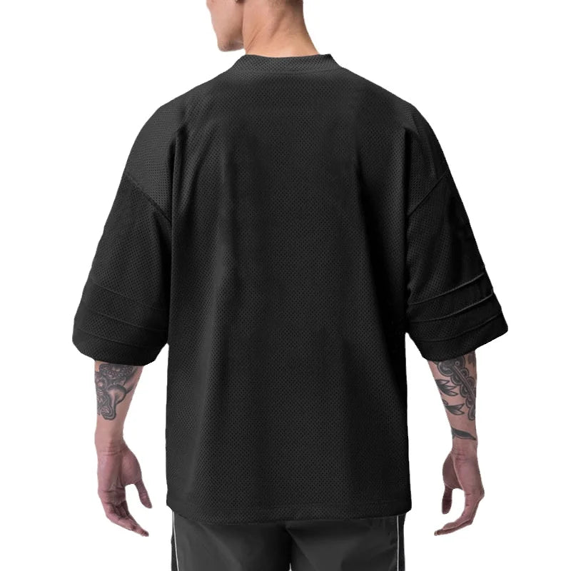 Oversized Mens Sport Half Sleeves T-Shirt Mesh Loose Quick Dry Breathable Running Shirt Gym Fitness Bodybuilding Muscle Tee Tops