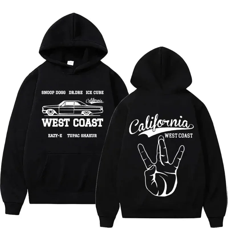 Men's Black Fashion Cool Sweatshirt Unisex Fashion Fleece Oversized Hoodie Streetwear West Coast Iron Cross Choppers Logo Hooded
