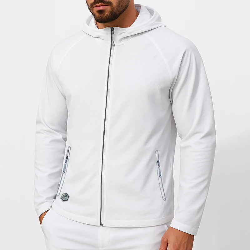 50+ UPF Sun Protection Clothing Men Long Sleeve Hoodie Jacket Men UV Proof with Reflective Sign for Running Fishing Outdoor Wear