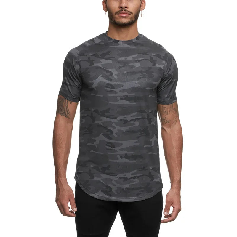Men's Sports T-shirt European and American Fitness Training Jogging Speed Dry Elastic Loose Breathable Short Sleeves