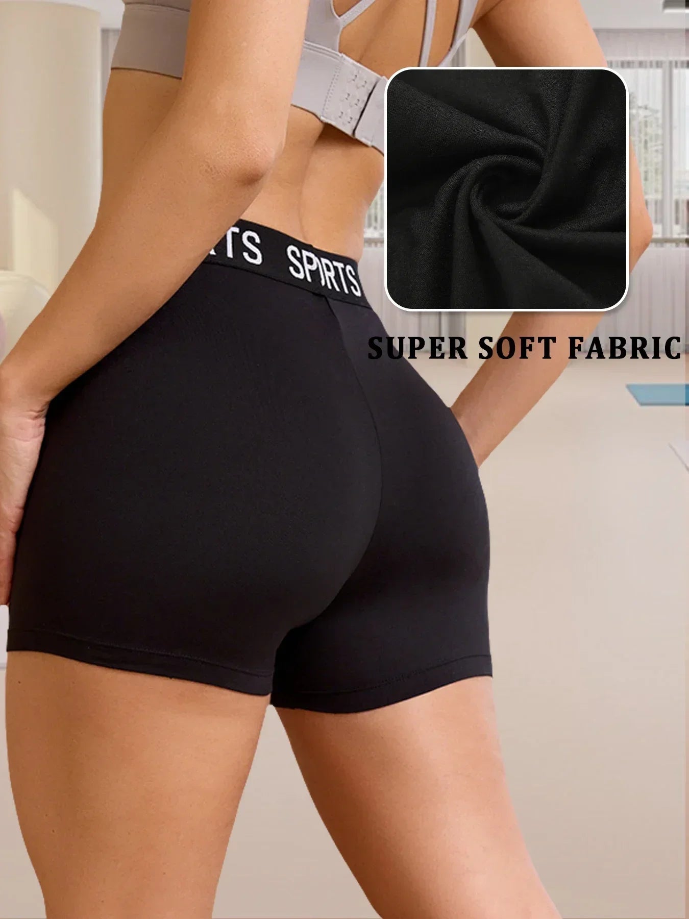 Super Soft Letter Waist Biker Shorts For Women No See Through Workout Running Yoga Athletic Push Up Gym Fitness  Shorts