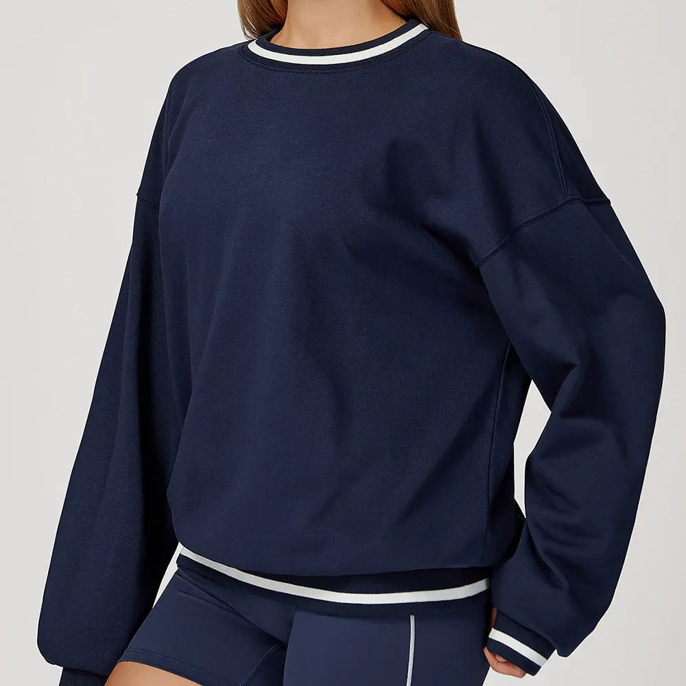 JUREN New Color Blocking Hoodie for Women Long Sleeved Loose Round Neck Top Fashionable Hoodie Outdoor Casual Running Sports Top